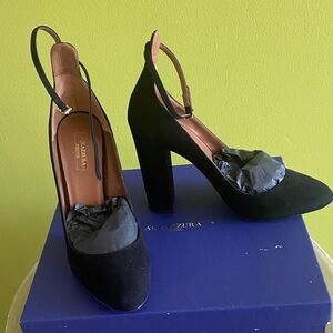 New Aquazzura Black Suede Block Heels